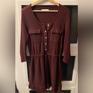 Long sleeve waffle knit burgundy dress size M